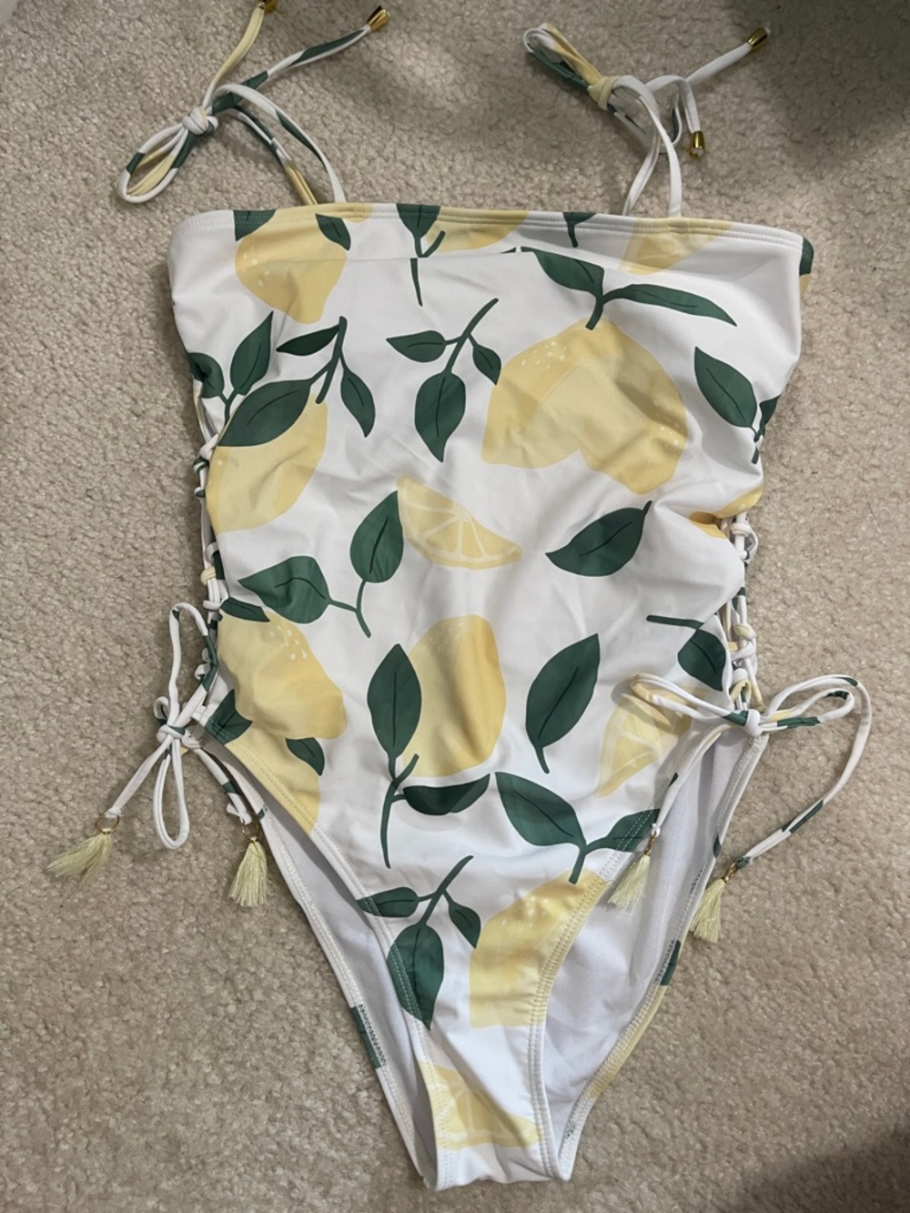 Pink Lily Lemon Print One-Piece Swimsuit 
Size small